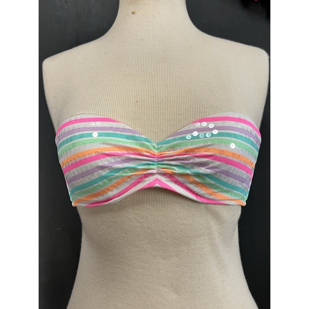 Victorias Secret Womens Multicolor Sequin Strapless Lined Bikini Top Size 32C